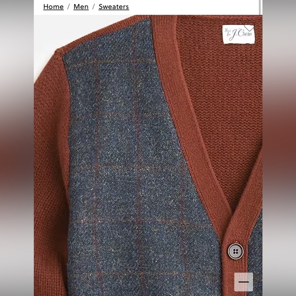 NWT J.Crew Wool V Neck Cardigan Sweater With Harris Tweed Deep Redwood M - Picture 5 of 11